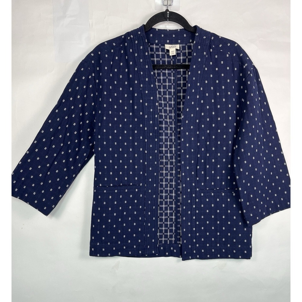A.N.A. A New Approach Open Front Kimono Cardigan‎ Navy With White Print Sz XS-S